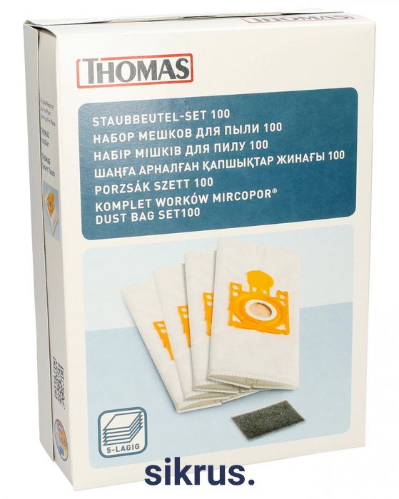 Набір мішків із мікроволокна (4 шт.) 3,5 л + фільтр мотора для серії Thomas (787252) 10323 фото